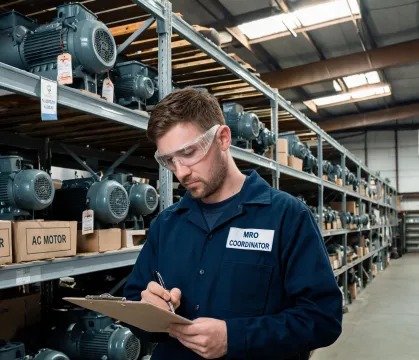 MRO coordinator checking motor inventory