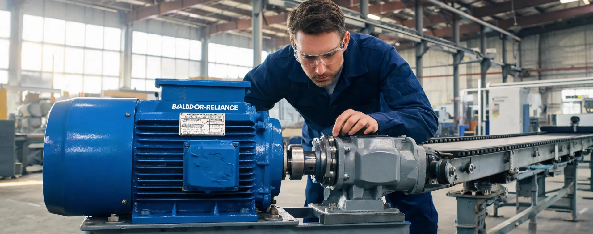 Baldor-Reliance AC motor on a factory conveyor line
